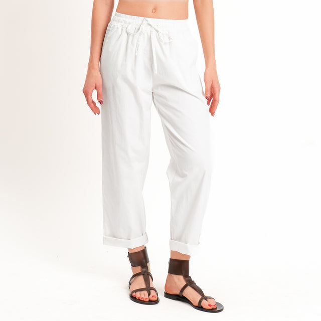 Haveone-Pantalone 100% cotone con coulisse - bianco