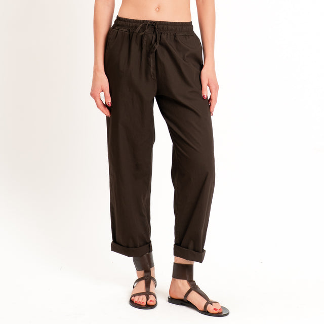Haveone-Pantalone 100% cotone con coulisse - moro