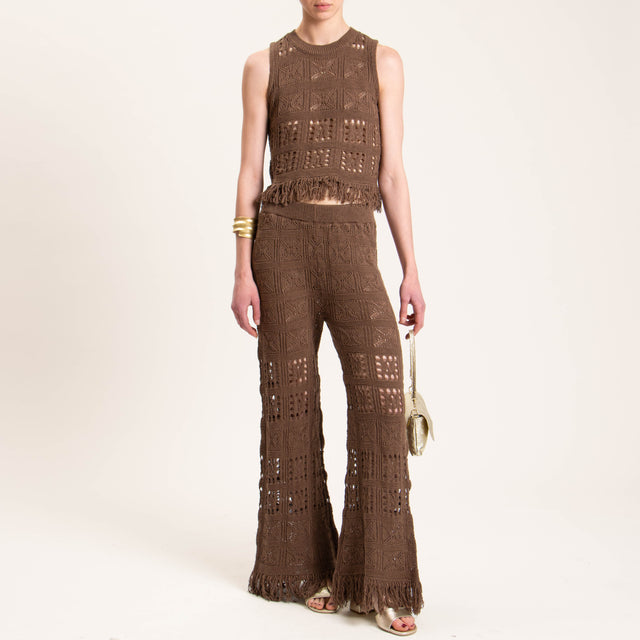 Haveone-Top crochet con frange - moka