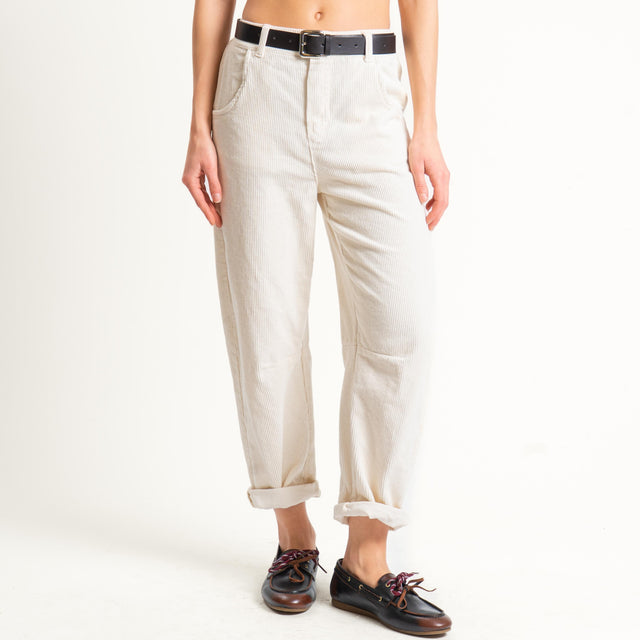 Haveone-Pantalone barrel velluto elastico dietro - burro