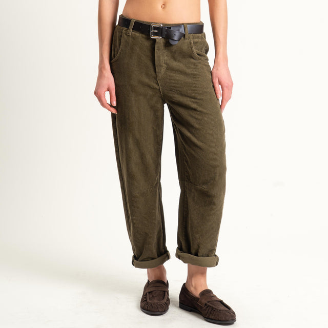 Haveone-Pantalone barrel velluto elastico dietro - militare