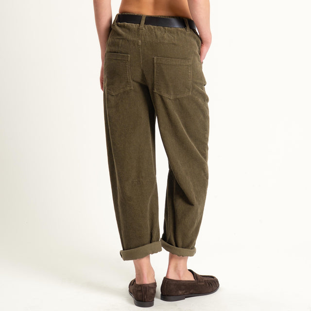 Haveone-Pantalone barrel velluto elastico dietro - militare