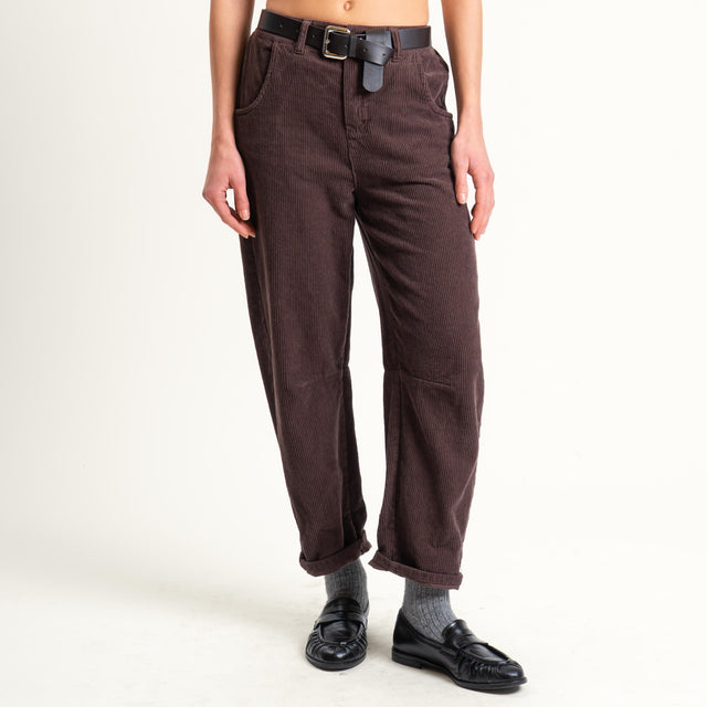 Haveone-Pantalone barrel velluto elastico dietro - moro