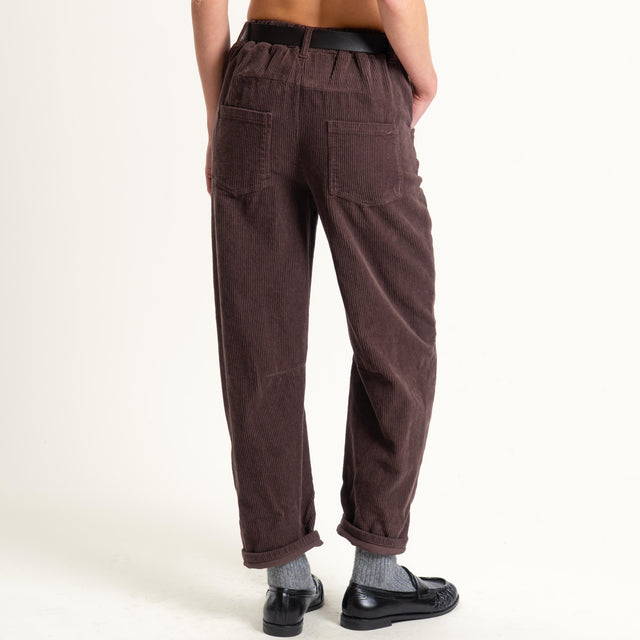 Haveone-Pantalone barrel velluto elastico dietro - moro