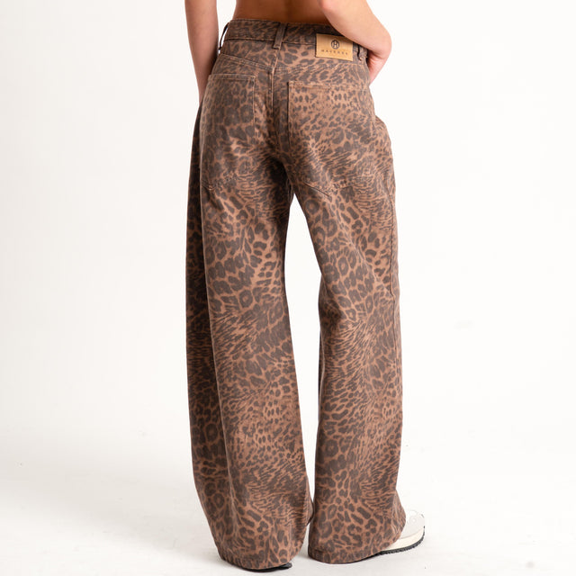 Haveone-Pantalone animalier wide leg - beige/nero