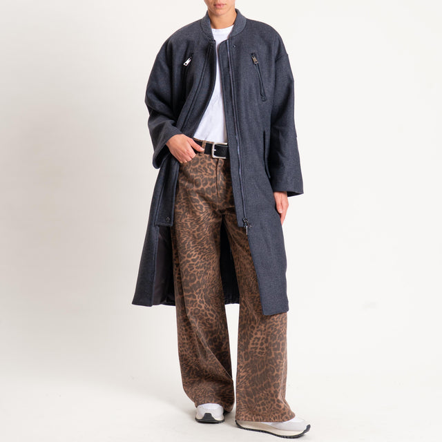 Haveone-Pantalone animalier wide leg - beige/nero