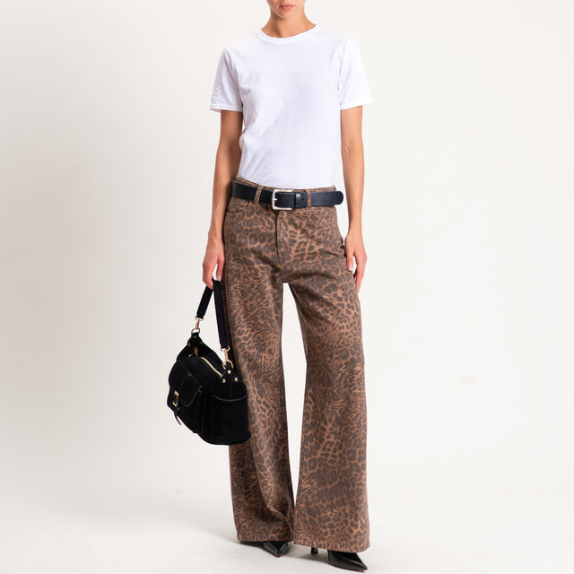Haveone-Pantalone animalier wide leg - beige/nero