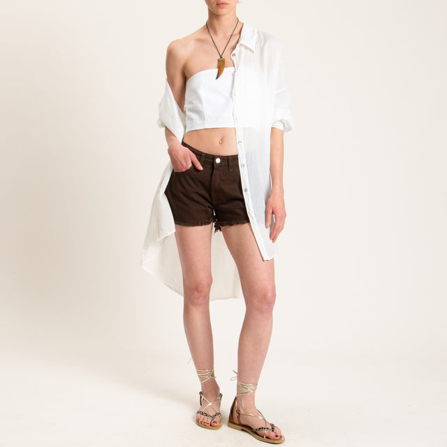 Haveone-Shorts jeans sfrangiato - cioccolato