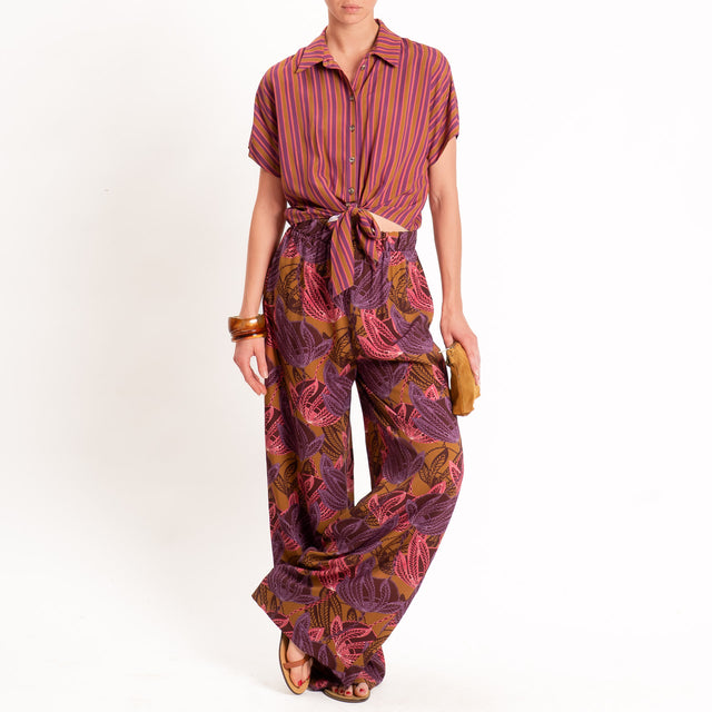 Haveone-Pantalone fantasia elastico in vita - bruciato/rosa/viola