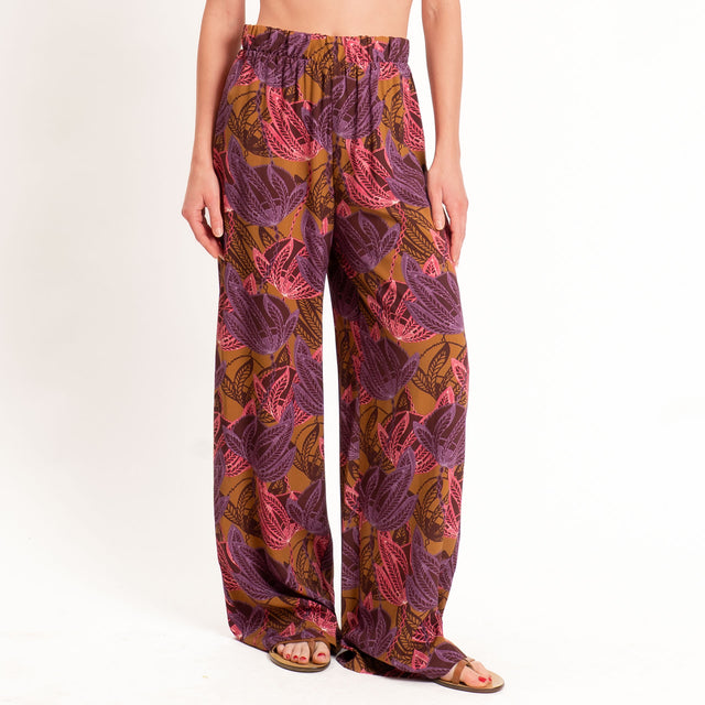 Haveone-Pantalone fantasia elastico in vita - bruciato/rosa/viola