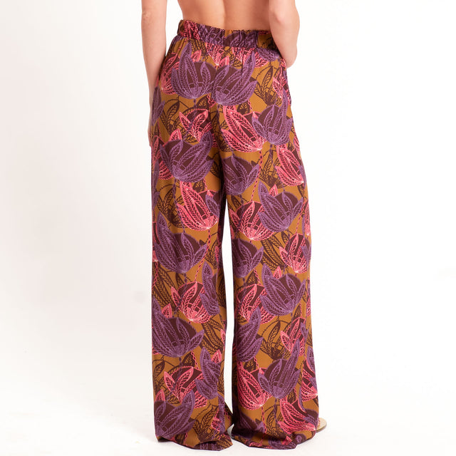Haveone-Pantalone fantasia elastico in vita - bruciato/rosa/viola