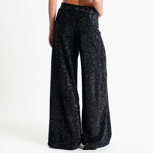 Haveone-Pantalone wide leg con paillettes - nero