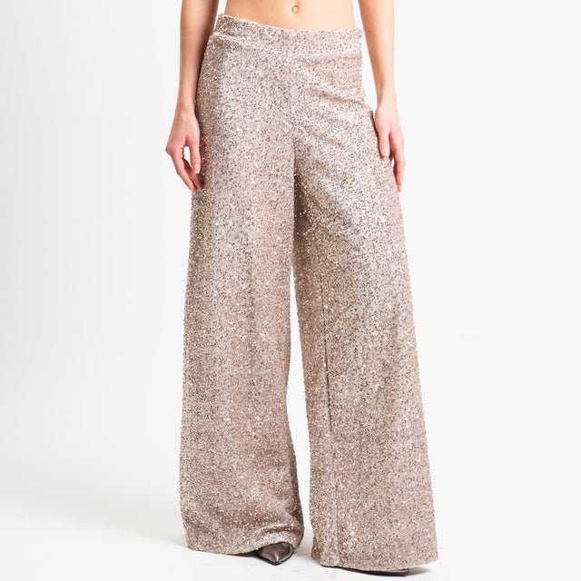 Haveone-Pantalone wide leg con paillettes - beige