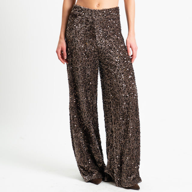 Haveone-Pantalone wide leg con paillettes - moro