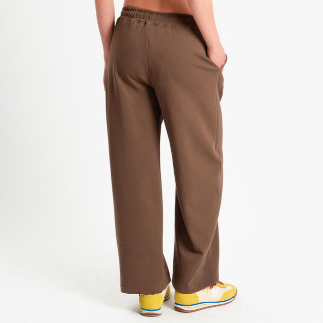 Haveone-Pantalone felpa elastico in vita - cioccolato