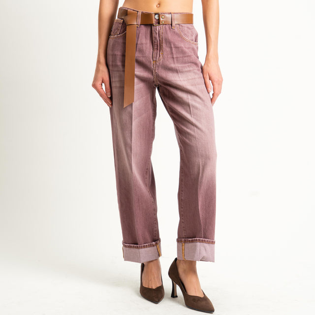 Haveone-Jeans MANDY straight con risvolto - Bordeaux