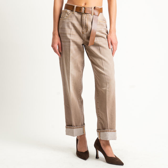 Haveone-Jeans MANDY straight con risvolto - cammello