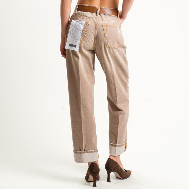 Haveone-Jeans MANDY straight con risvolto - cammello