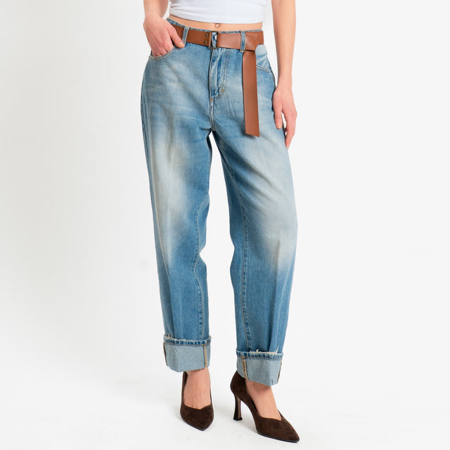 Haveone-Jeans MANDY straight con risvolto - denim blu