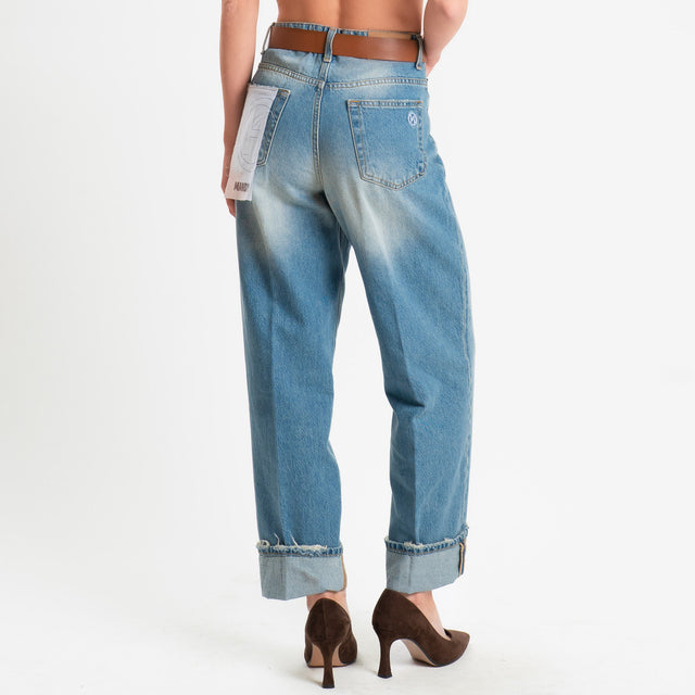 Haveone-Jeans MANDY straight con risvolto - denim blu