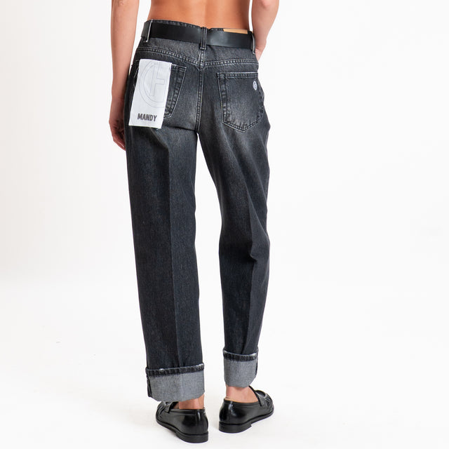 Haveone-Jeans MANDY straight con risvolto - denim nero