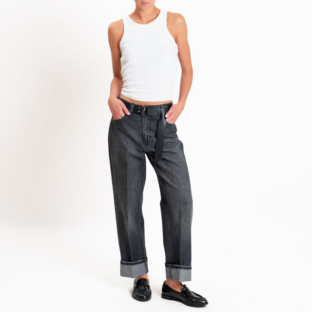 Haveone-Jeans MANDY straight con risvolto - denim nero
