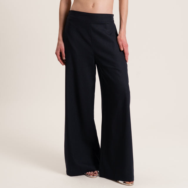 Haveone-Pantalone misto lino elastico dietro - Nero