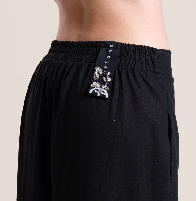 Haveone-Pantalone misto lino elastico dietro - Nero