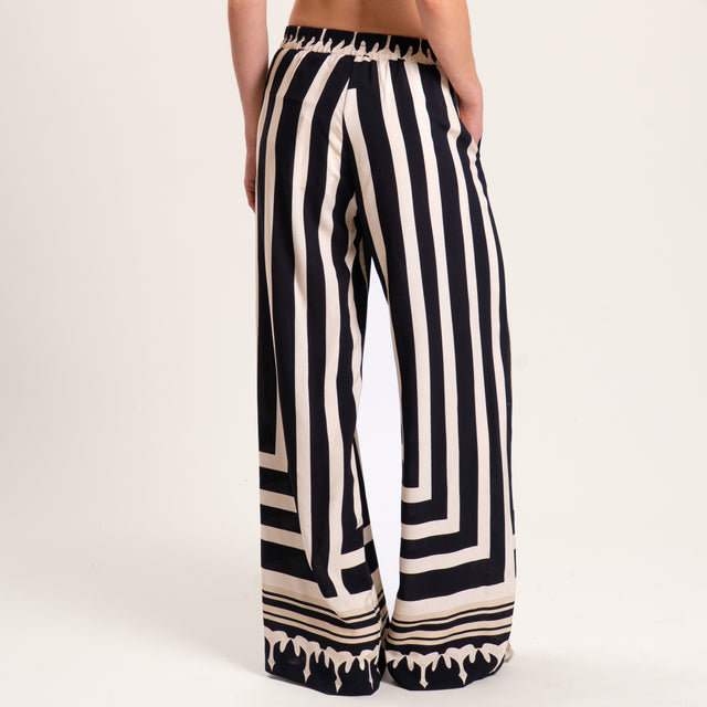 Haveone-Pantalone fantasia etnica elastico in vita - burro/nero