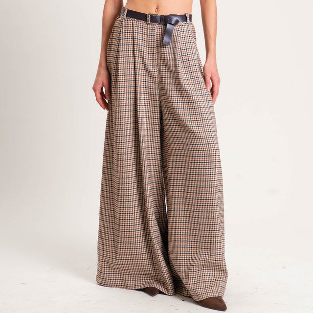Haveone-Pantalone pied de poule wide leg - beige/militare/moro