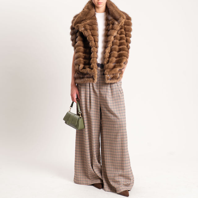 Haveone-Pantalone pied de poule wide leg - beige/militare/moro