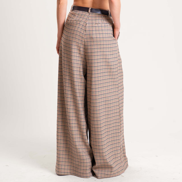 Haveone-Pantalone pied de poule wide leg - beige/militare/moro