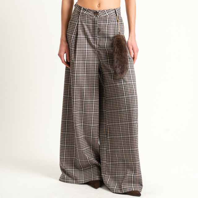 Haveone-Pantalone wide leg quadri con accessorio - sand/moro/tabacco