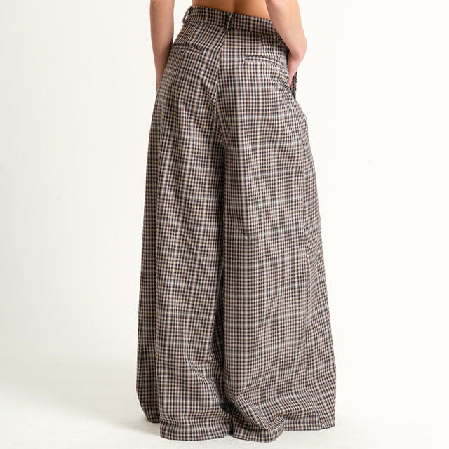 Haveone-Pantalone wide leg quadri con accessorio - sand/moro/tabacco