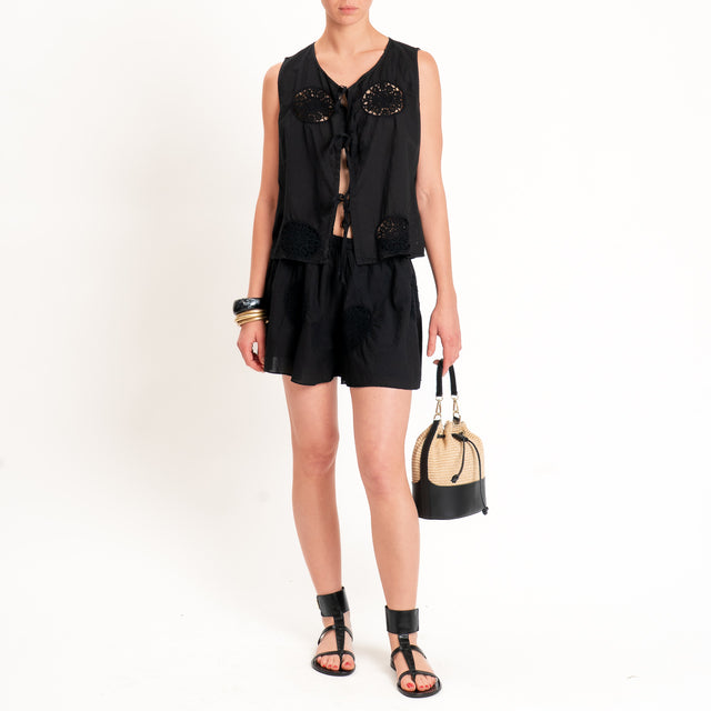 Haveone-Shorts mussola con ricami - nero