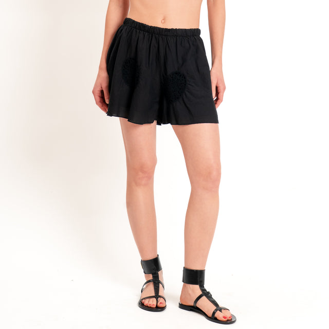 Haveone-Shorts mussola con ricami - nero