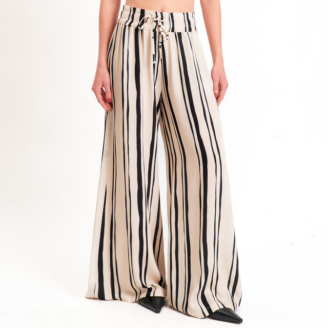 Haveone-Pantalone a righe con coulisse - sand/nero