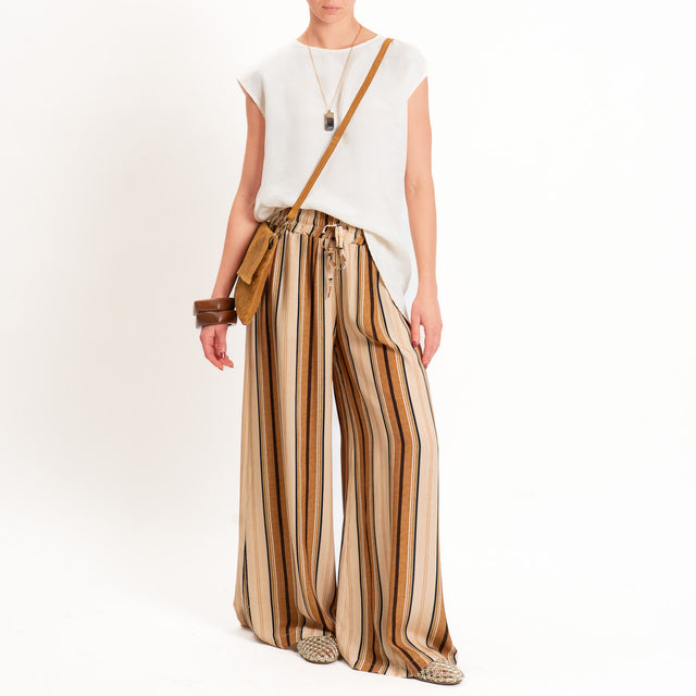 Haveone-Pantalone a righe con coulisse - cuoio/moro/burro