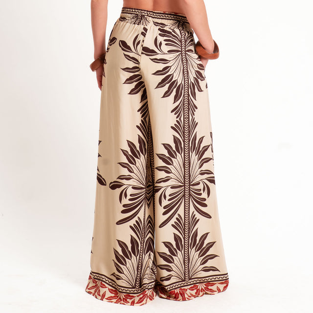 Haveone-Pantalone fantasia con coulisse - beige/moro/india