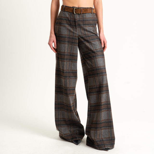 Haveone-Pantalone check wide leg in flanella - moro/tabacco
