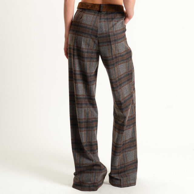 Haveone-Pantalone check wide leg in flanella - moro/tabacco