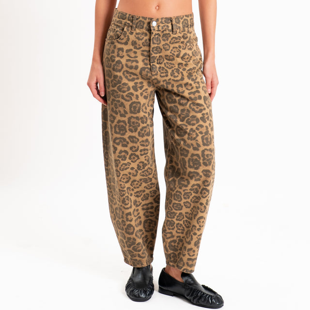Haveone-Pantalone balloon animalier - beige/nero