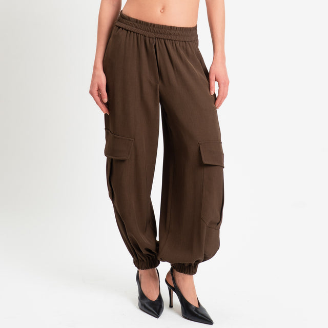 Haveone-Pantalone cargo elastico in vita - cioccolato