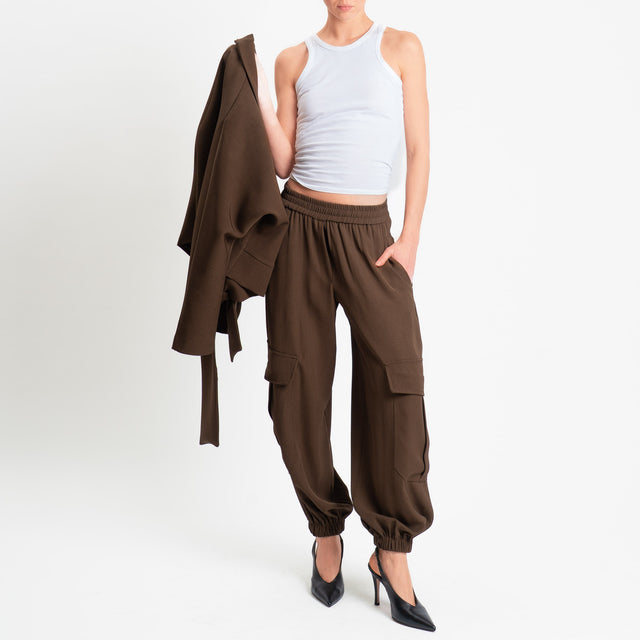 Haveone-Pantalone cargo elastico in vita - cioccolato