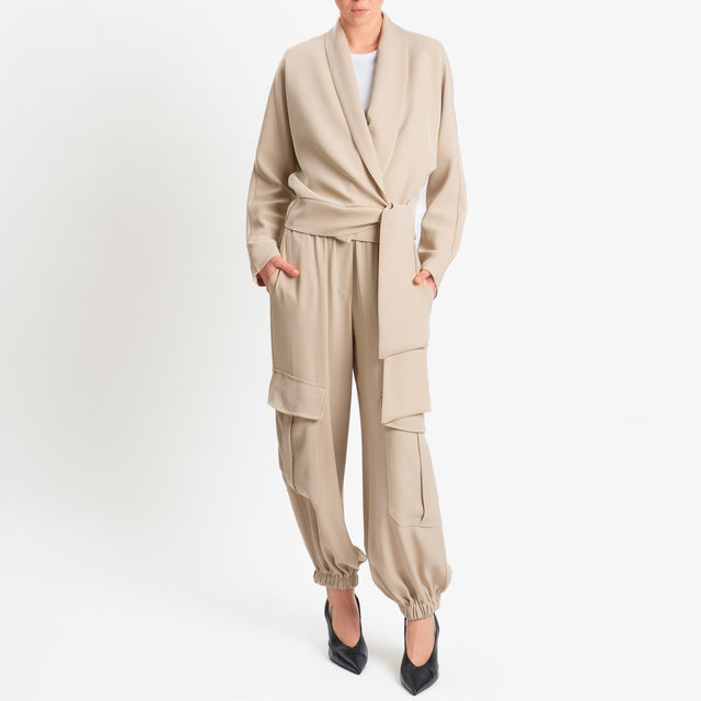 Haveone-Giacca kimono tessuto fluido - sabbia