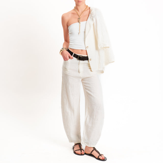Havone-Pantalone barrel 100% lino - burro