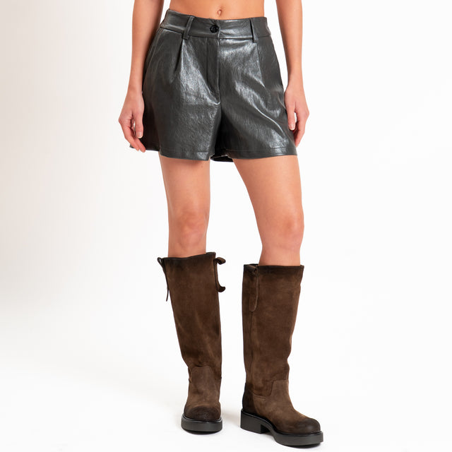 Haveone-Shorts similpelle elastico dietro - grigio