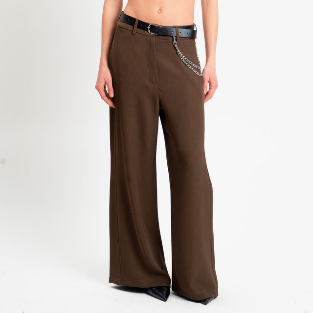 Haveone-Pantalone tessuto fluido con accessorio - cioccolato
