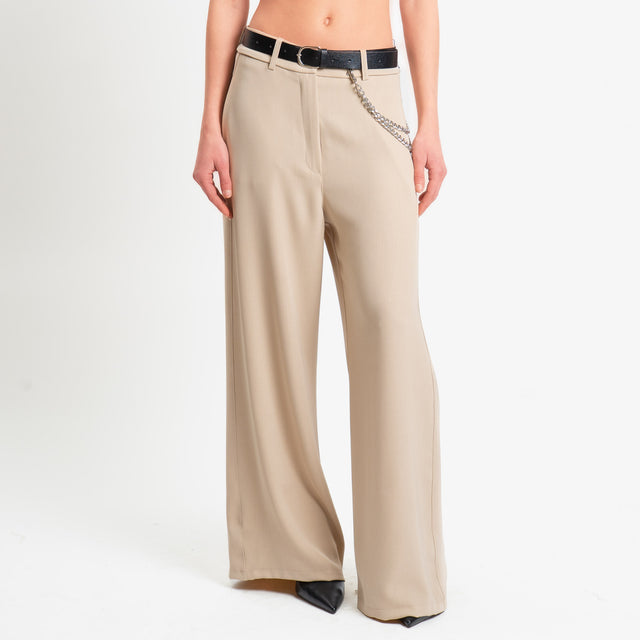 Haveone-Pantalone tessuto fluido con accessorio - sabbia