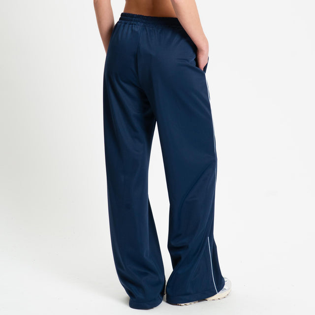 Haveone-Pantalone palazzo acetato banda laterale - blu